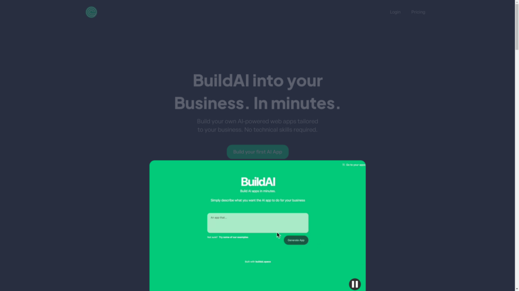 Capture d'écran de la page du site de Build AI