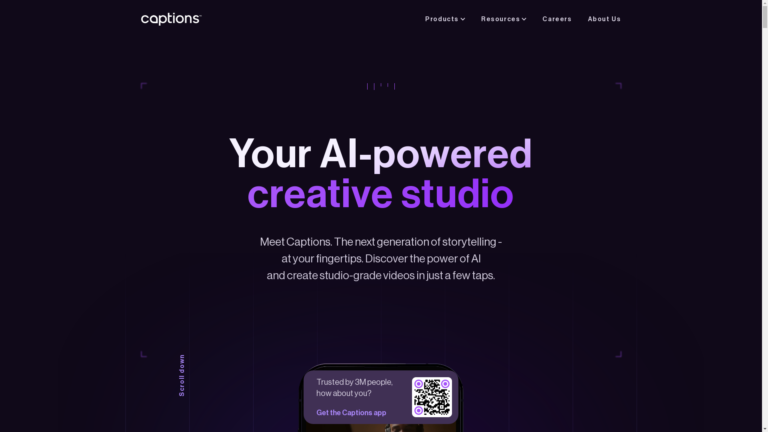 Capture d'écran de la page du site de Captions