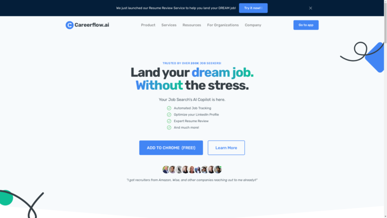 Capture d'écran de la page du site de Careerflow