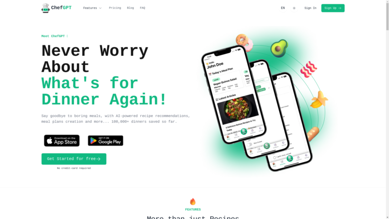 Capture d'écran de la page du site de ChefGPT