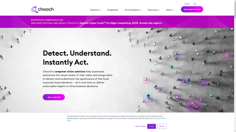 Capture d'écran de la page du site de Chooch AI Vision