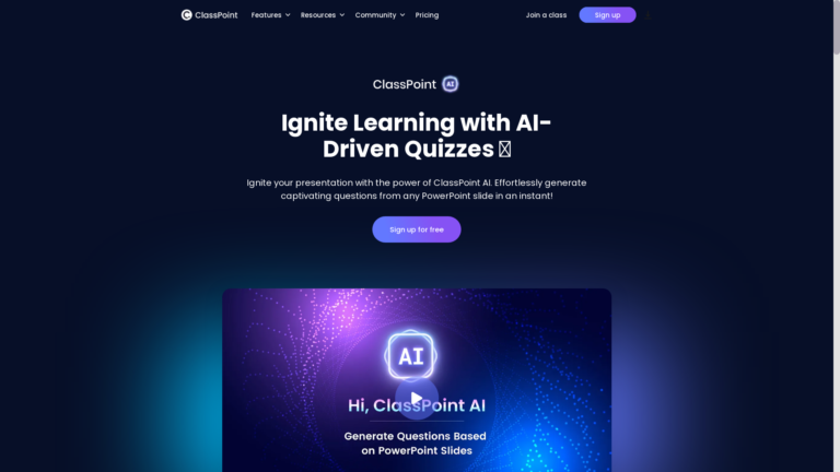 Capture d'écran de la page du site de ClassPoint AI