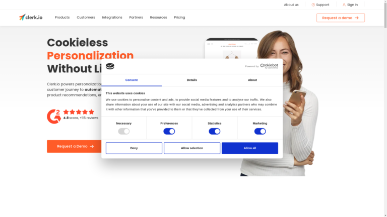Capture d'écran de la page du site de Clerk.io