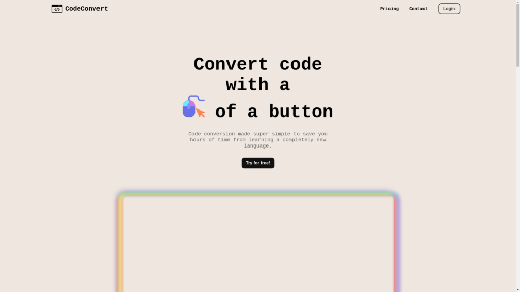 Capture d'écran de la page du site de CodeConvert AI