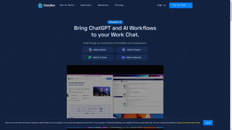 Capture d'écran de la page du site de DailyBot AI