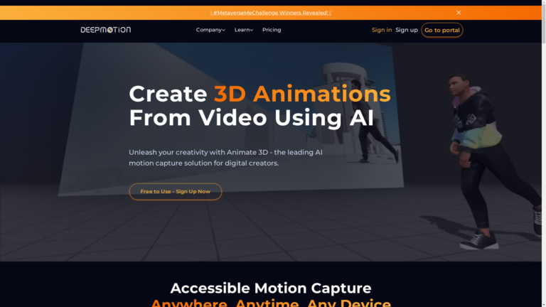 Capture d'écran de la page du site de DeepMotion