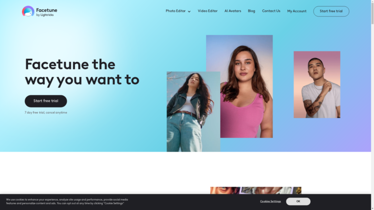 Capture d'écran de la page du site de Facetune