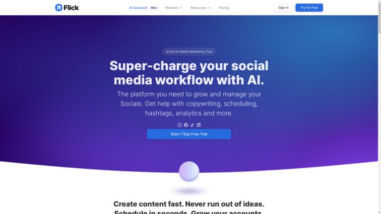 Capture d'écran de la page du site de Flick