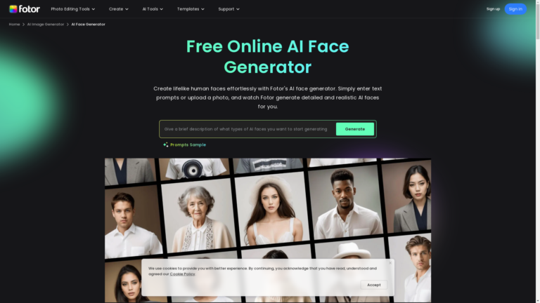 Capture d'écran de la page du site de Fotor