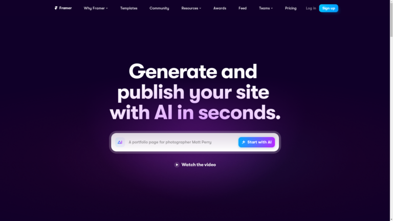 Capture d'écran de la page du site de Framer AI