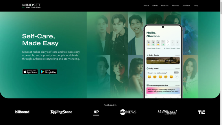 Capture d'écran de la page du site de Mindset
