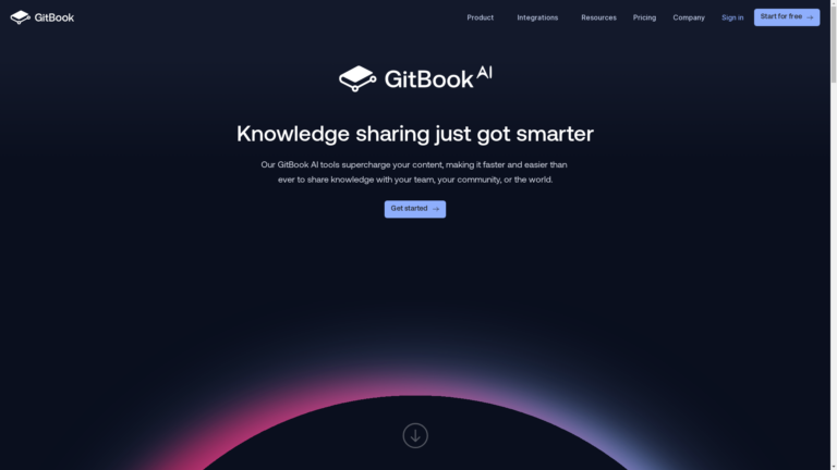 Capture d'écran de la page du site de GitBook AI