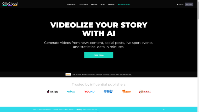 Capture d'écran de la page du site de GliaCloud