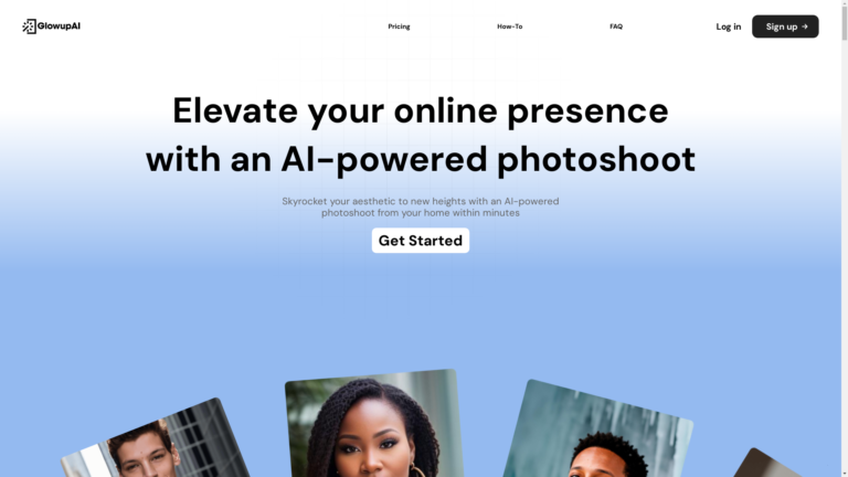 Capture d'écran de la page du site de Glowup AI