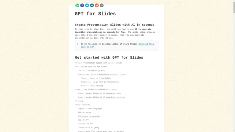 Capture d'écran de la page du site de GPTforSlides
