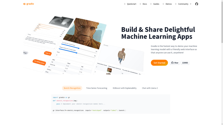 Capture d'écran de la page du site de Gradio