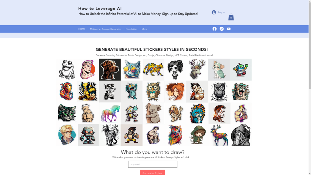 Capture d'écran de la page du site de Sticker Prompt Generator