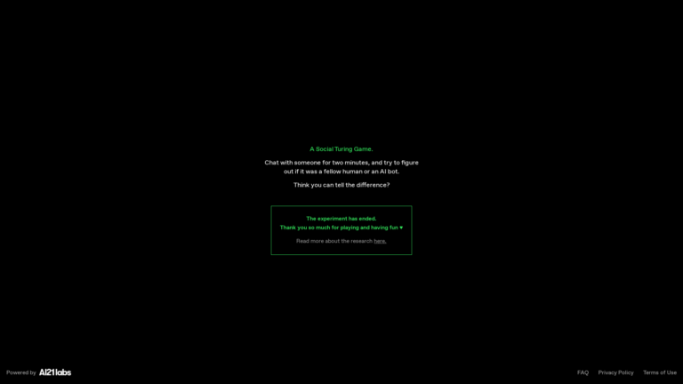 Capture d'écran de la page du site de Human or Not