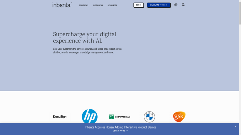 Capture d'écran de la page du site de Inbenta