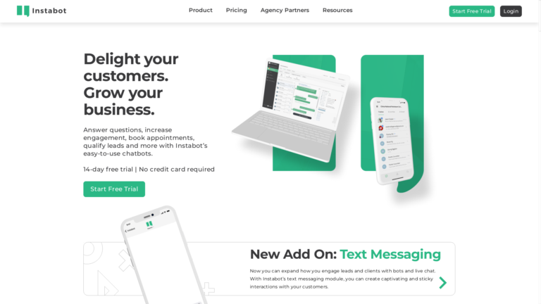 Capture d'écran de la page du site de Instabot