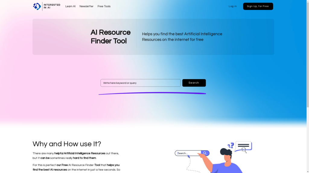 Capture d'écran de la page du site de AI Resource Finder Tool