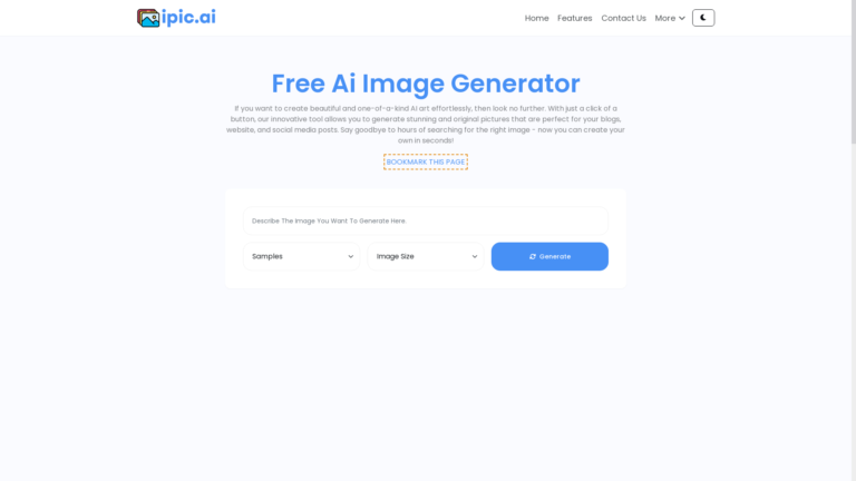 Capture d'écran de la page du site de Ipic.ai