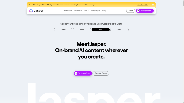 Capture d'écran de la page du site de Jasper