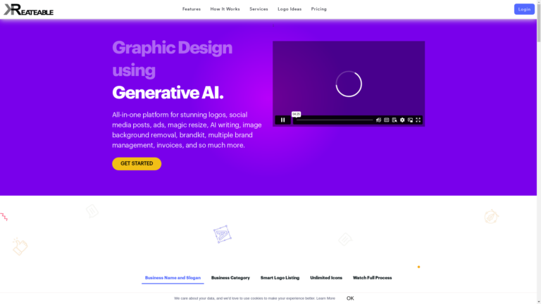 Capture d'écran de la page du site de Kreateable