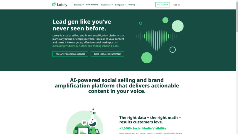 Capture d'écran de la page du site de Lately