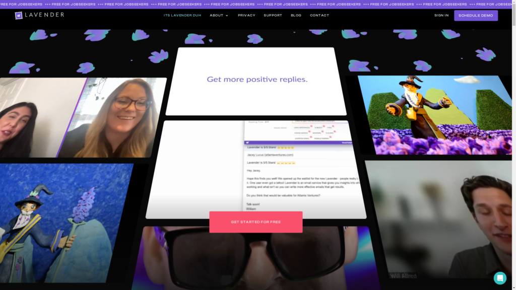 Capture d'écran de la page du site de Lavender