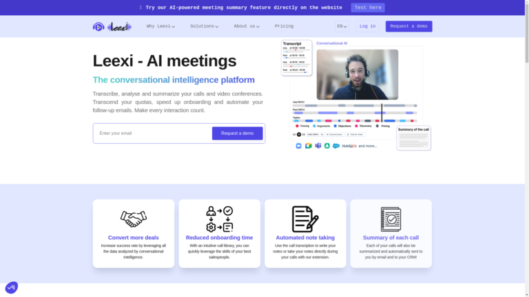 Capture d'écran de la page du site de Leexi