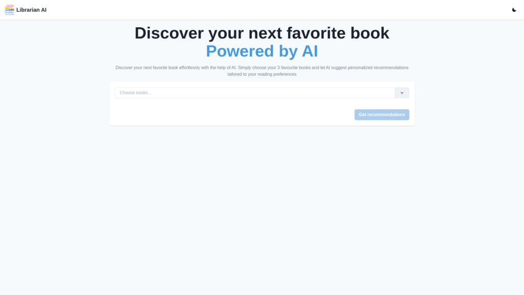 Capture d'écran de la page du site de Librarian AI