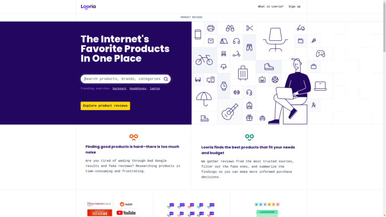 Capture d'écran de la page du site de Looria