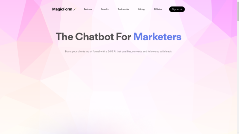 Capture d'écran de la page du site de MagicForm