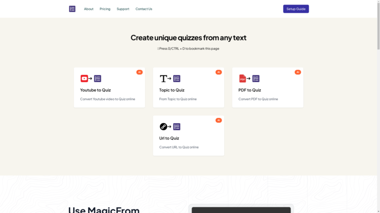 Capture d'écran de la page du site de Magic Form