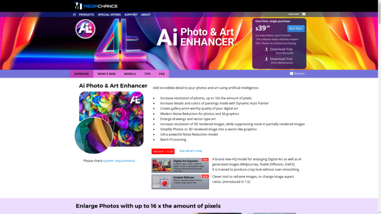 Capture d'écran de la page du site de Mediachance