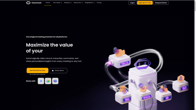 Capture d'écran de la page du site de MeetGeek