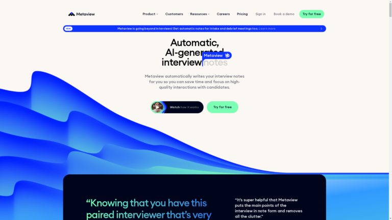 Capture d'écran de la page du site de Metaview
