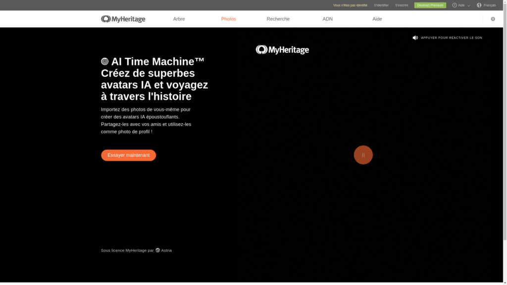 Capture d'écran de la page du site de AI Time Machine
