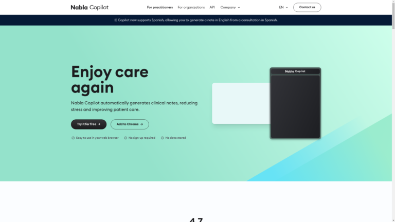 Capture d'écran de la page du site de Nabla