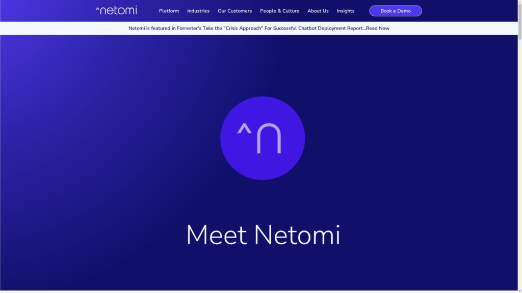 Capture d'écran de la page du site de Netomi's AI