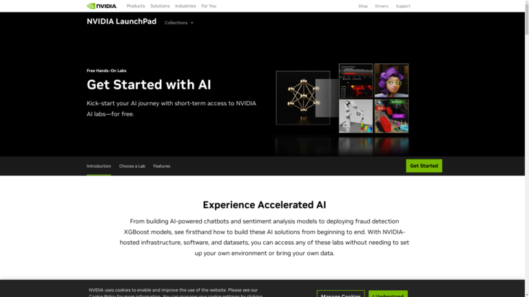 Capture d'écran de la page du site de Nvidia Launchpad AI