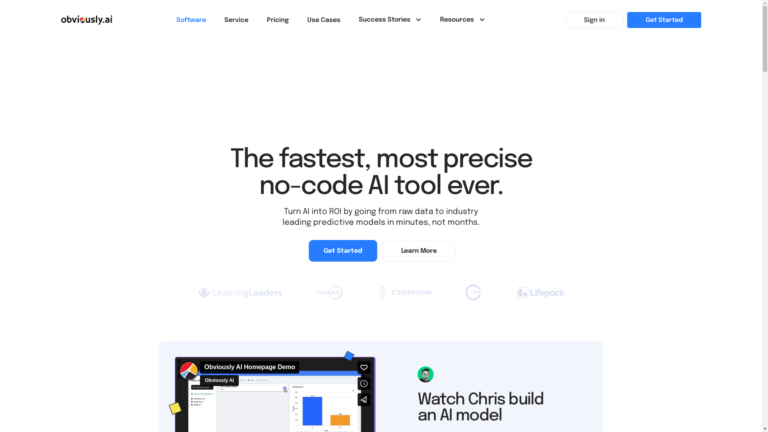 Capture d'écran de la page du site de Obviously AI