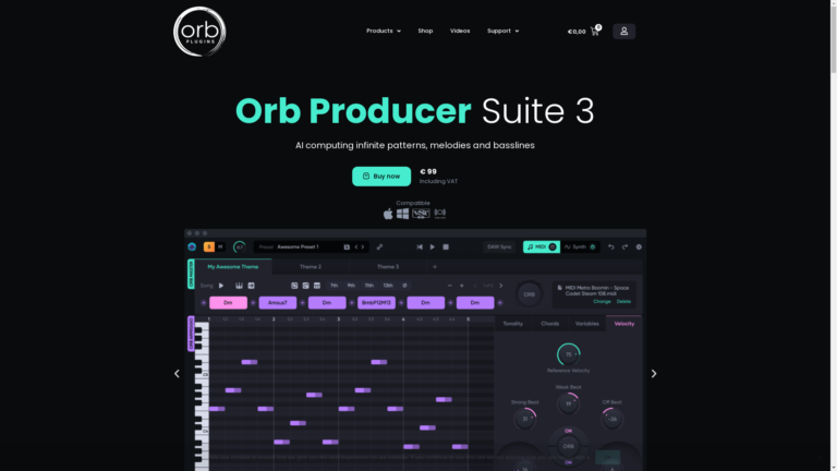 Capture d'écran de la page du site de Orb Producer
