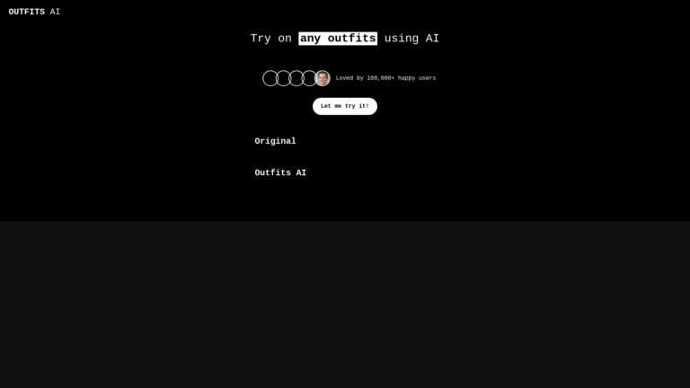 Capture d'écran de la page du site de Outfits AI