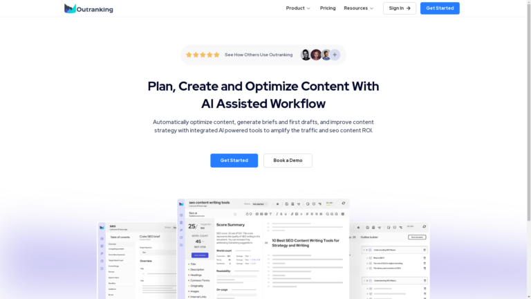 Capture d'écran de la page du site de Outranking