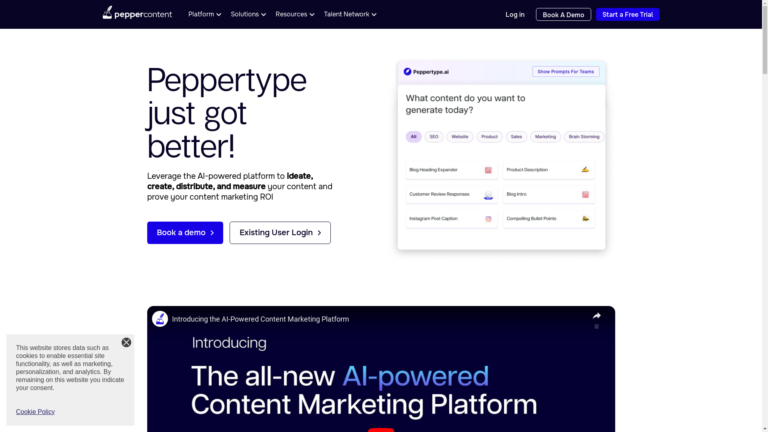 Capture d'écran de la page du site de Peppertype.ai