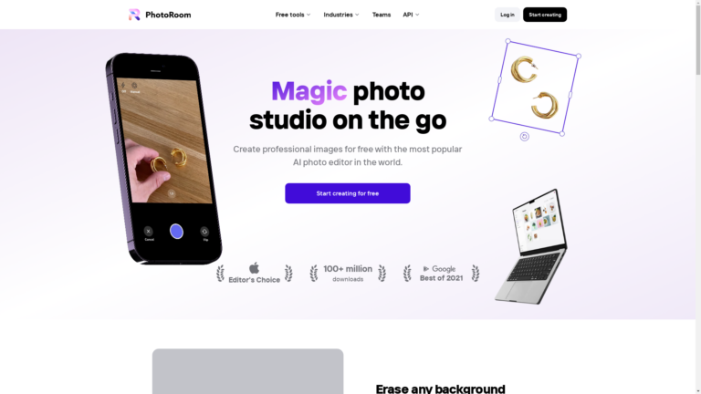 Capture d'écran de la page du site de Photoroom