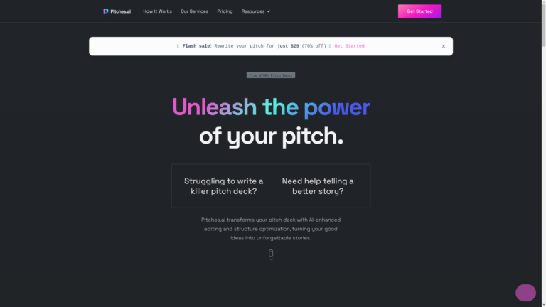 Capture d'écran de la page du site de Pitches.ai