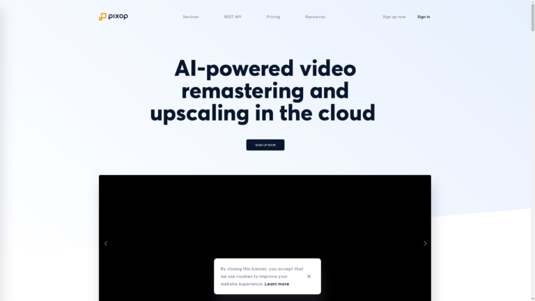 Capture d'écran de la page du site de Pixop